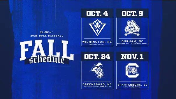 Graphic announcing Duke baseball 2026 fall schedule