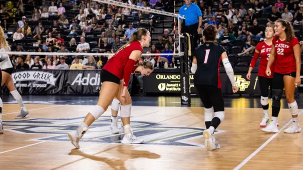 Volleyball celebrating on court vs UCF 8/30/26