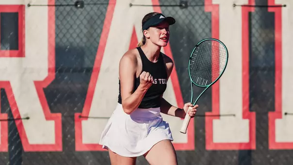 Kseniia Logvin Texas Tech Women's Tennis vs ACU on January 18, 2026 (Photo by Adele Clarke/Texas Tech Athletics)