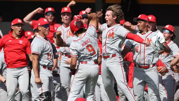 David Mendez celebrates a home run against Towson