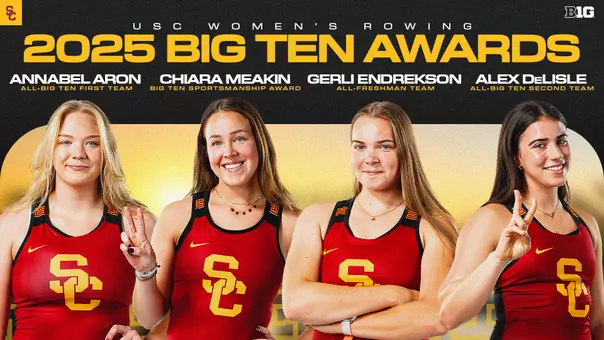2024-25 All-Big Ten rowing award winners: Annabel Aron, Chiara Meakin, Alex DeLisle, Gerli Endrekson
