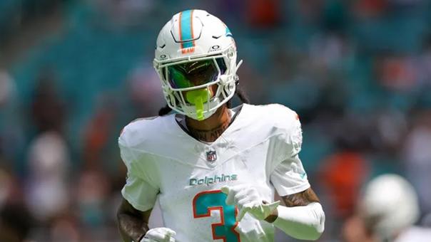 Miami Dolphins helmet on the field during Monday Night Football