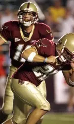 Ryan Ohliger celebrates after kicking the game-winning field goal against Clemson. (AP Photo/Steven Senne)