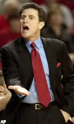 Coach Pitino questions a call during the first half Saturday in Freedom Hall.