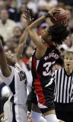 Angel McCoughtry shoots over Tiffany Hayes in the first half.