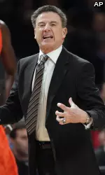 Louisville head coach Rick Pitino reacts to a call.