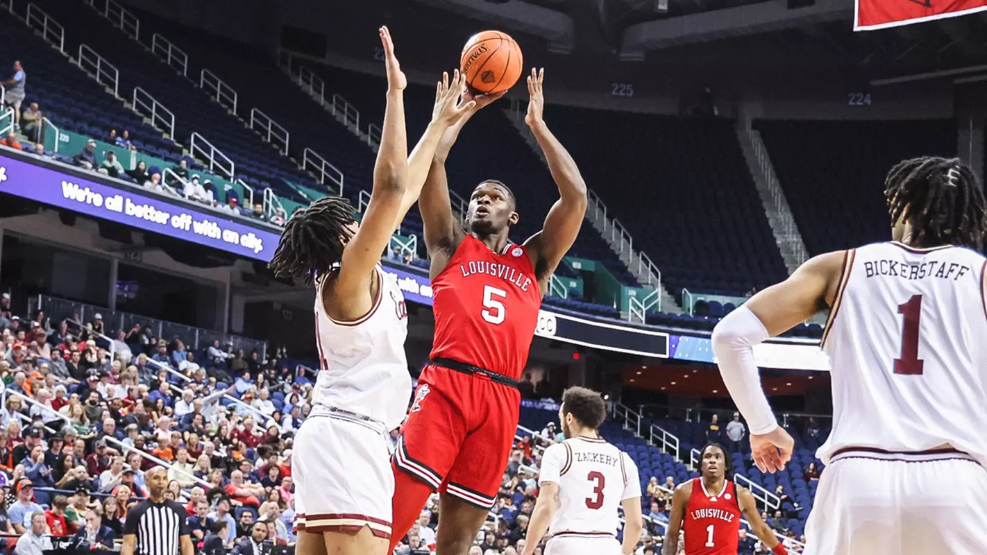 Brandon Huntley-Hatfield scores a basket against Boston College in the ACC Tournament on March 7, 2023.