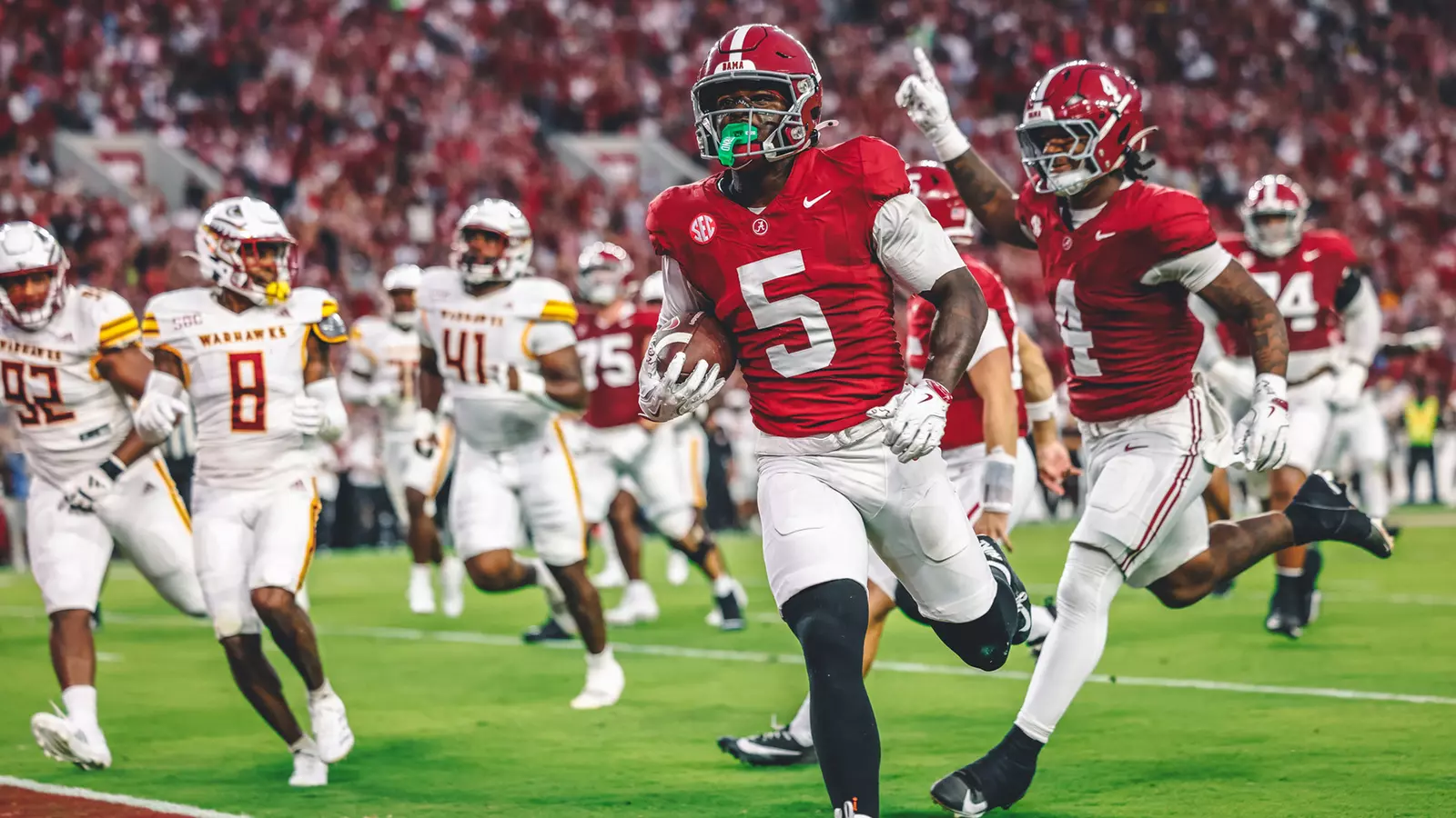 Alabama Crimson Tide football players during a 2025 game