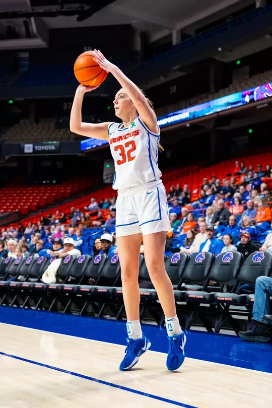 Natalie Pasco shooting a 3-pointer during a game.