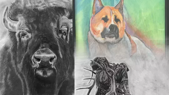 A collage of Gabe Dinette's drawings