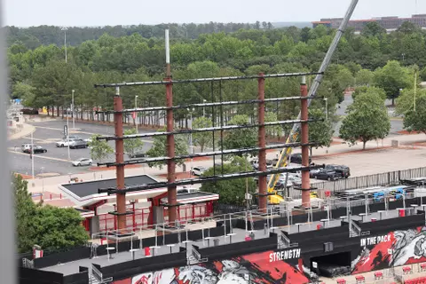 Construction begins on the new videoboard at Carter-Finley Stadium