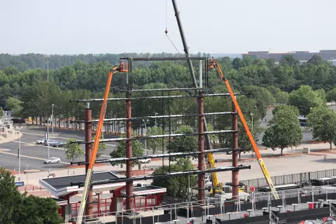 Construction begins on the new videoboard at Carter-Finley Stadium