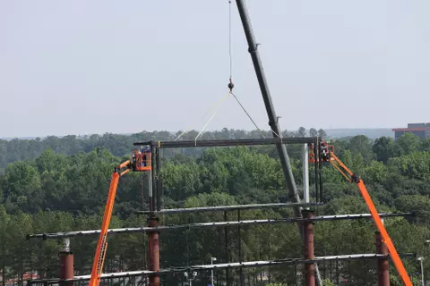 Construction begins on the new videoboard at Carter-Finley Stadium