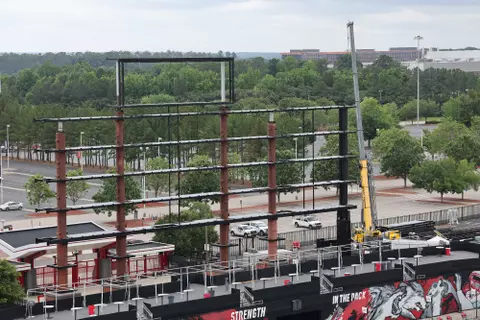 Construction begins on the new videoboard at Carter-Finley Stadium