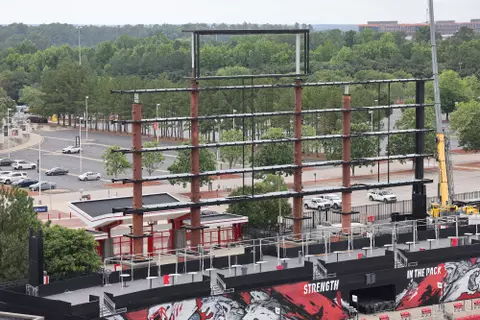 Construction begins on the new videoboard at Carter-Finley Stadium