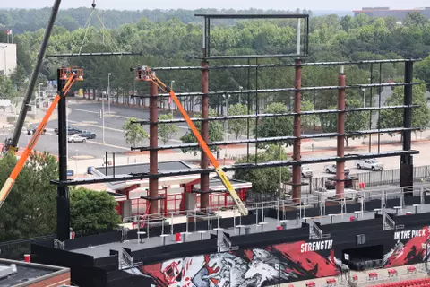 Construction begins on the new videoboard at Carter-Finley Stadium
