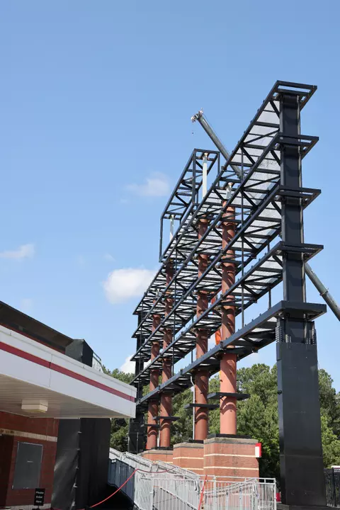 Construction begins on the new videoboard at Carter-Finley Stadium