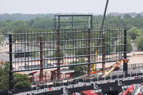Construction begins on the new videoboard at Carter-Finley Stadium