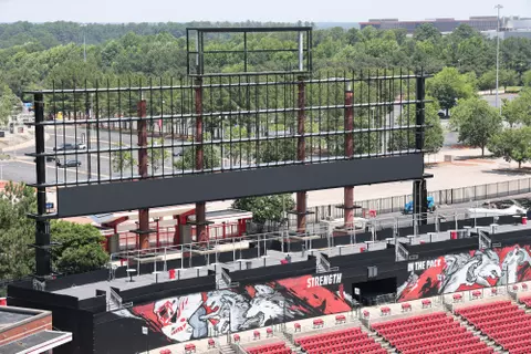 Construction begins on the new videoboard at Carter-Finley Stadium
