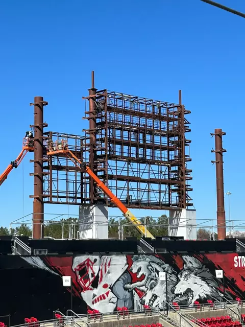 Removing the old videoboard at Carter-Finley Stadium