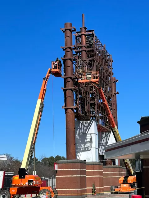 Removing the old videoboard at Carter-Finley Stadium
