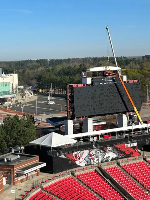 Beginning process of removing the old videoboard at Carter-Finley Stadium.