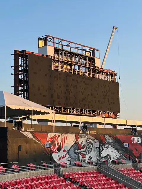 Removing the old videoboard at Carter-Finley Stadium