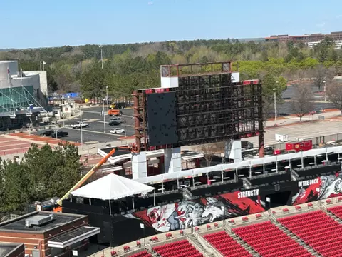 Removing the old videoboard at Carter-Finley Stadium