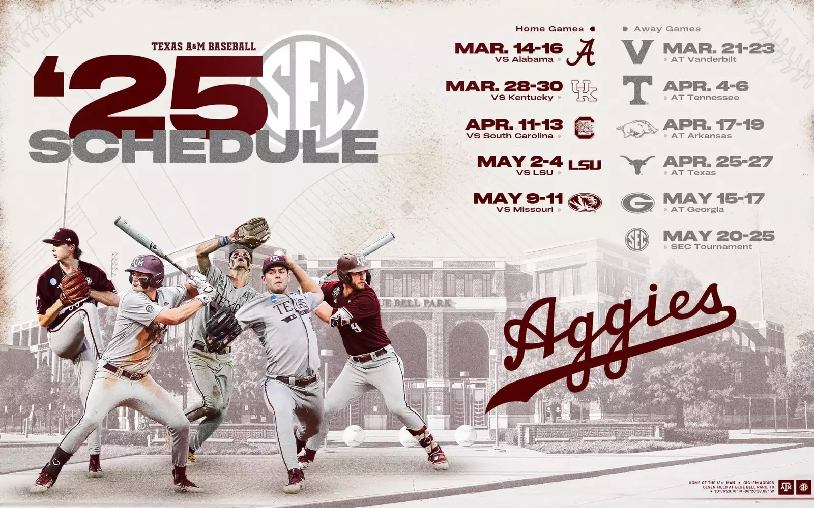 SEC Schedule Announced for Aggie Baseball - Texas A&M Athletics -  12thMan.com