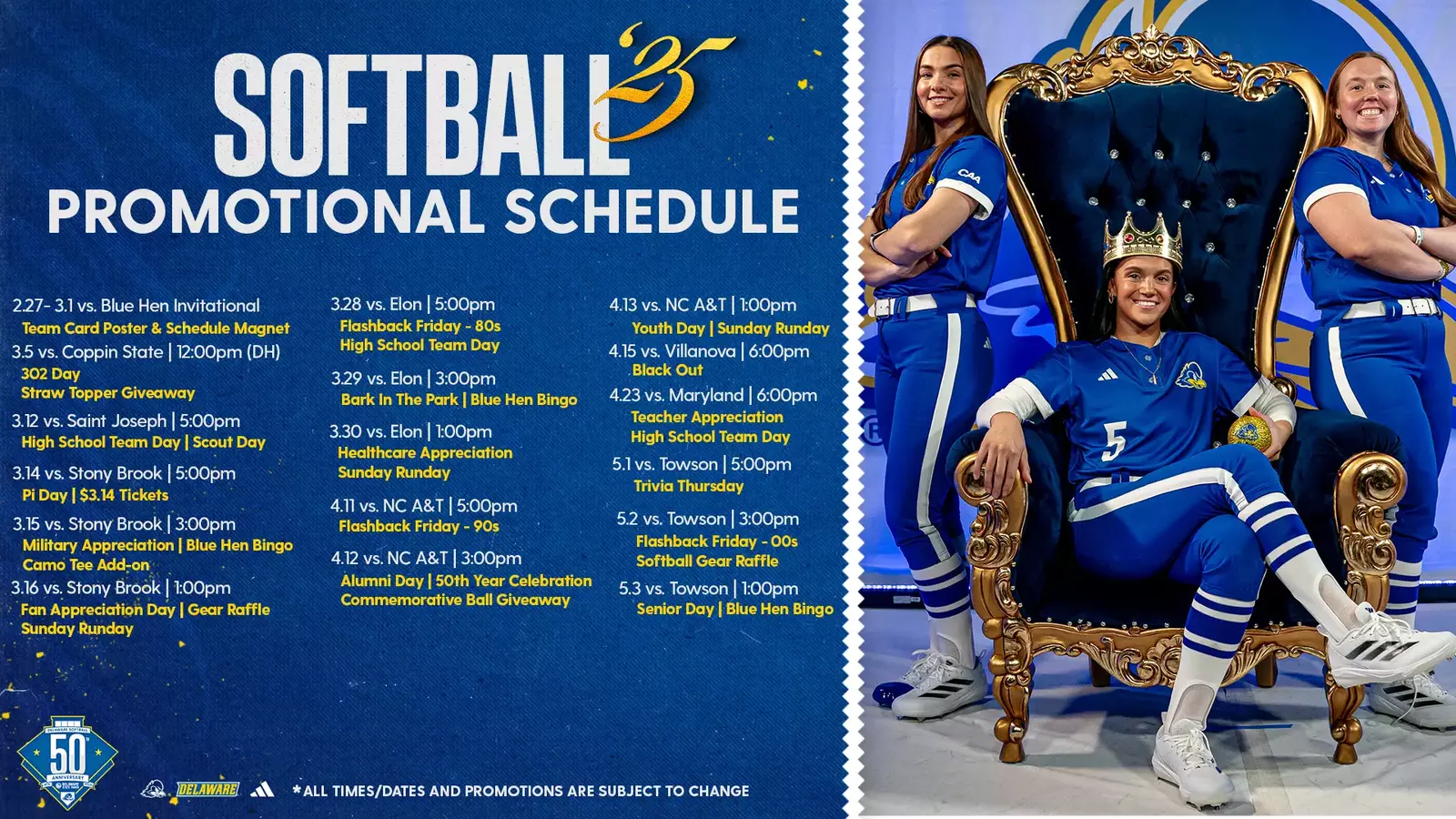 Softball Announces 2025 Promotional Schedule University of Delaware Softball Announces 2025 Promotional Schedule University of Delaware