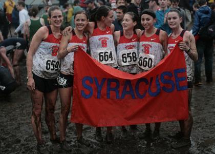 Women's Cross Country with Syracuse banner