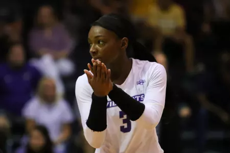 Abilene Christian University volleyball players during their match against Georgia Tech at O’Keefe Gymnasium in Atlanta, Georgia on Saturday, Aug. 25, 2018. (Photo/Steffenie Burns)