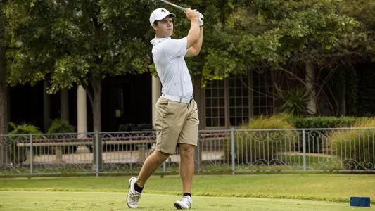 Daniel Seibert hits a tee shot at SMU.