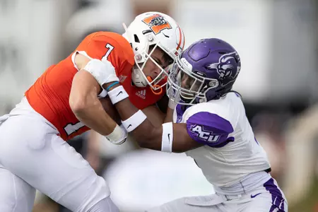 during the first half of an NCAA football game, Saturday, October 31, 2020, in Macon, Ga. (Paul Abell via Abell Images for Abilene Christian)