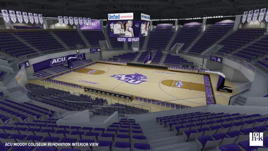 An interior view of the new Moody Coliseum, scheduled to be completed by Augus 2022.