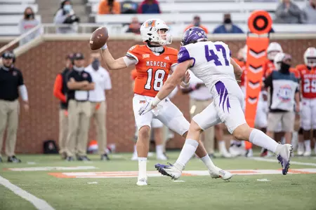 during the first half of an NCAA football game, Saturday, October 31, 2020, in Macon, Ga. (Paul Abell via Abell Images for Abilene Christian)