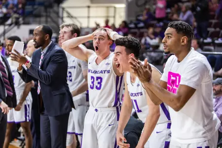 Paul Hiepler and the rest of the bench celebrate a play against UCA