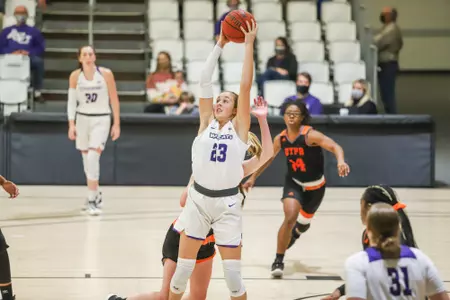 Sarah Griswold takes a shot vs. UTPB on Dec. 1, 2020