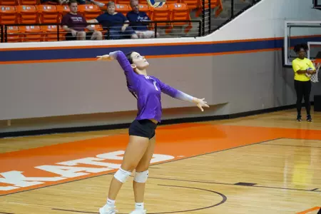 Bryley Steinhilber serves against SHSU