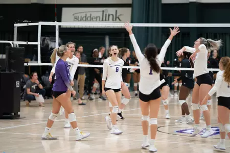 VB celebrates a point in win over Sam Houston