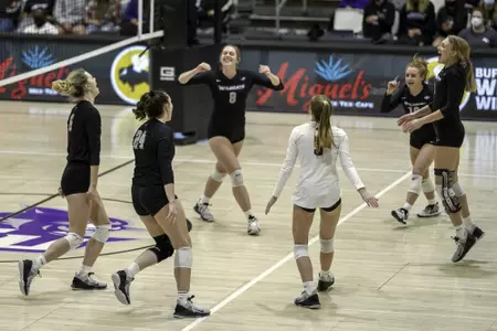 Volleyball celebrates a kill against UTA
