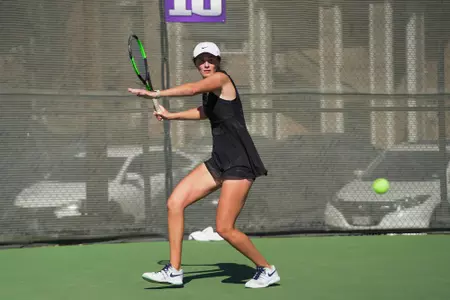 Claire Fisher returns a shot vs. UTPB.