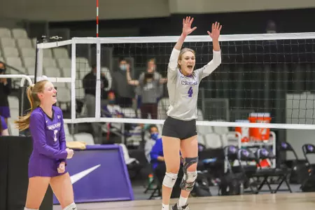 Kate Mueller celebrates a point vs. UT Arlington