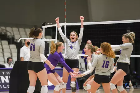 The Wildcats celebrate a point vs. Northwestern State.