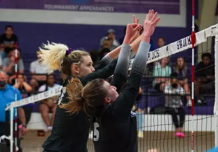 Brea Box and Madison Rohre up for a block at SFA