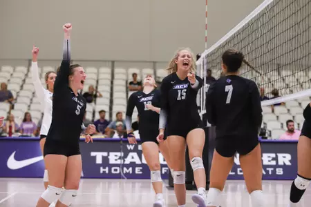 VB celebrates a point in win over TSU