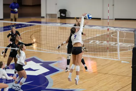 Jada Birkel attacks down the line in a match against Sam Houston