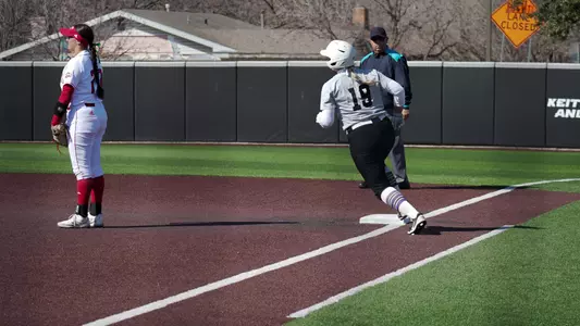 Calie Burris rounds first in a game against UIW