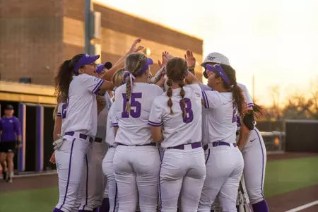 SB celebrates a homerun hit by Calie Burris against Lamar