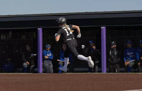 Sydney Kaiser runs down the first base line in the game at Poly Wells Field